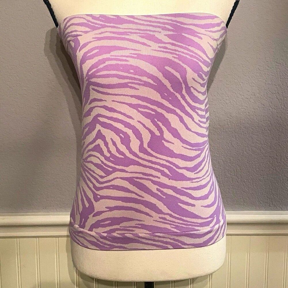 Primark Lilac Purple Zebra Print Tube Top Bandeau M Medium Y2K Ribbed Bandeau